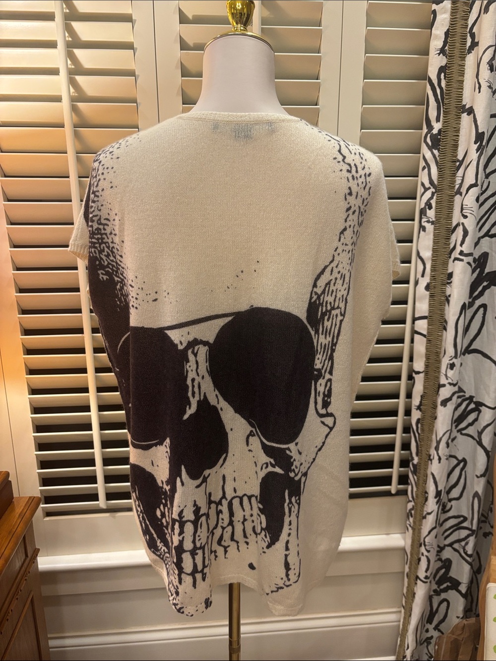 Skull Cashmere Cream and Black Skull-Graphic Women’s Sweater
